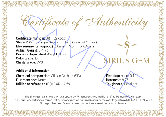 SIRIUS GEM Certificate - SAMPLE